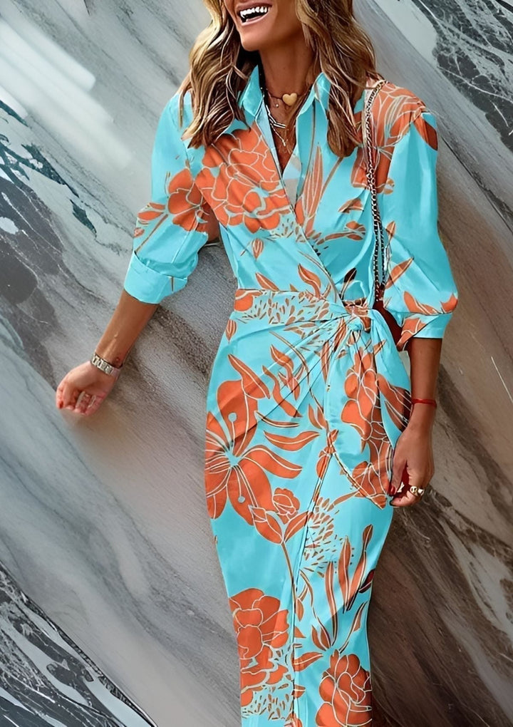 Women's Fall Wrap Dress in Türkis
