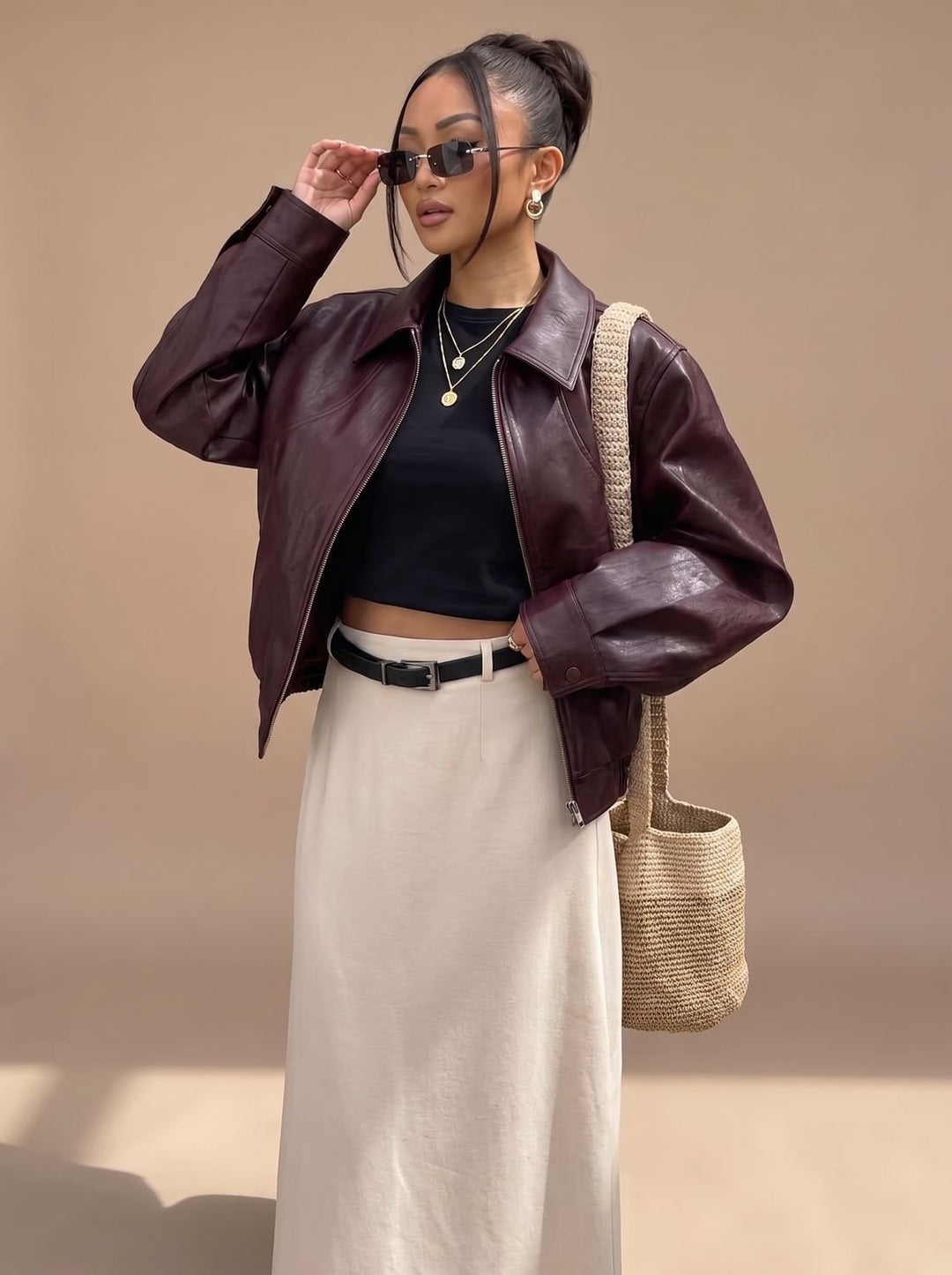 Women's Faux Leather Cropped Trench Coat