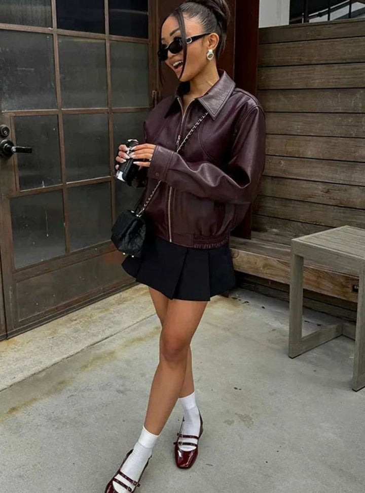 Women's Faux Leather Cropped Trench Coat (3)