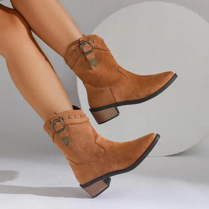 Women's Faux Suede Block Heel Ankle Boots (6)