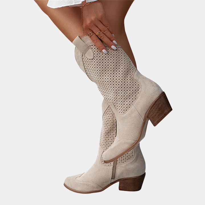 Women's Faux Suede Western Boots, Mid-Calf (3)