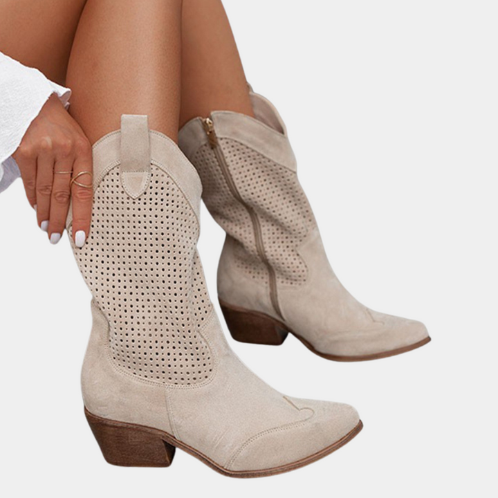 Women's Faux Suede Western Boots, Mid-Calf (6)