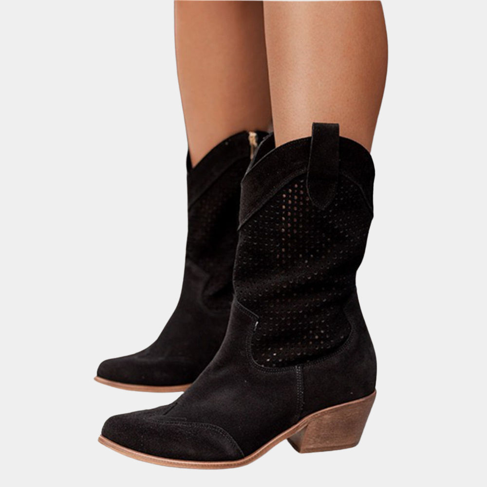 Women's Faux Suede Western Boots, Mid-Calf in Black