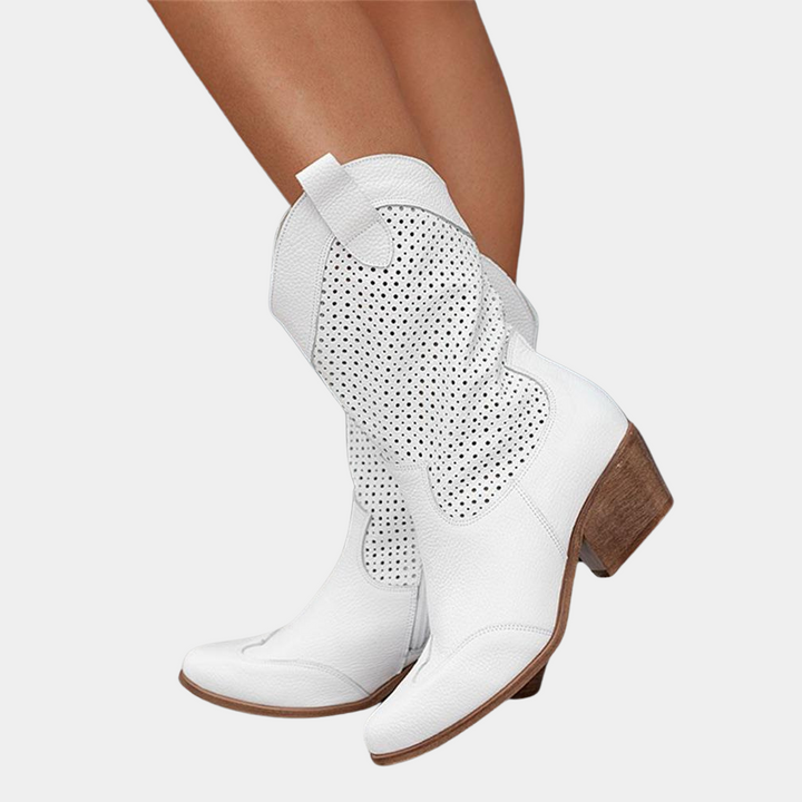 Women's Faux Suede Western Boots, Mid-Calf in White