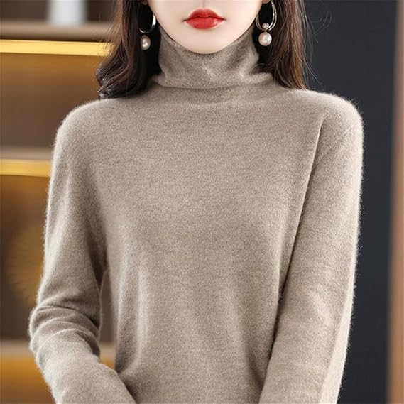 Women's Fine Merino Wool Turtleneck Pullover in Dark Grey