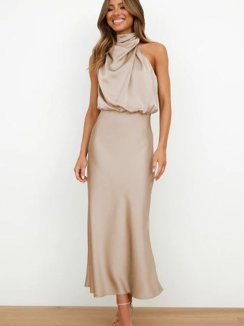 Women's Fitted Christmas Party Dress in Khaki