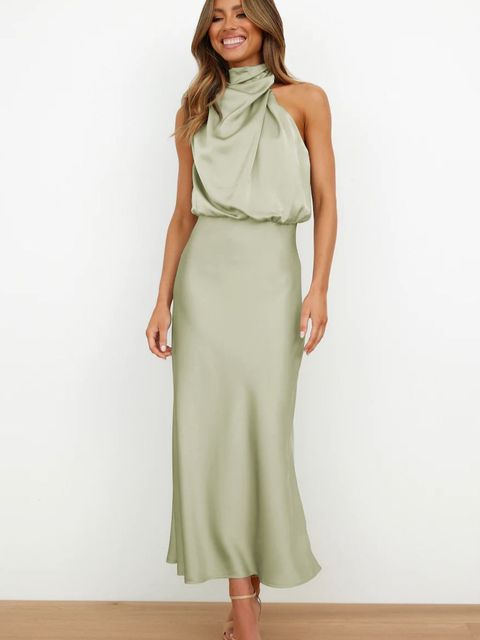 Women's Fitted Christmas Party Dress in Light Green