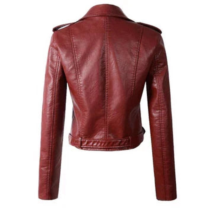 Women's Fitted Leather Jacket in Biker Style (4)