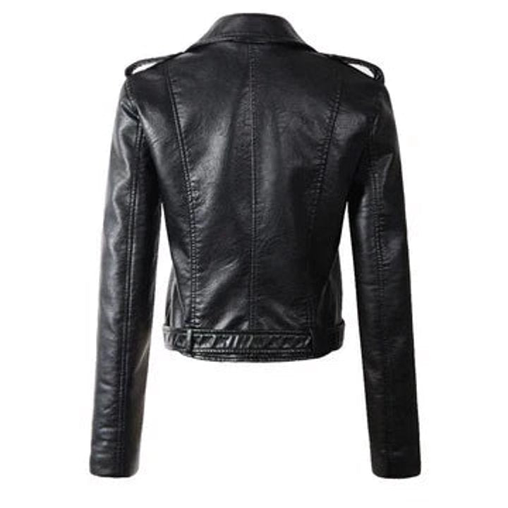 Women's Fitted Leather Jacket in Biker Style (5)