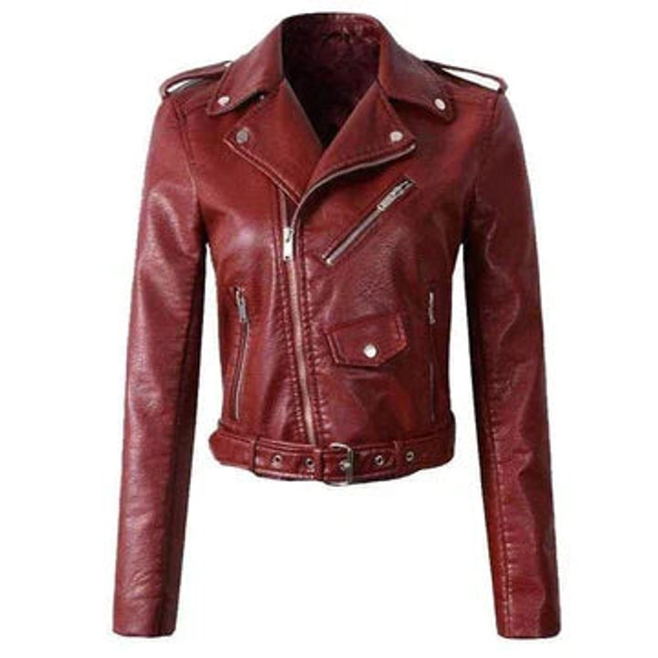 Women's Fitted Leather Jacket in Biker Style in Red