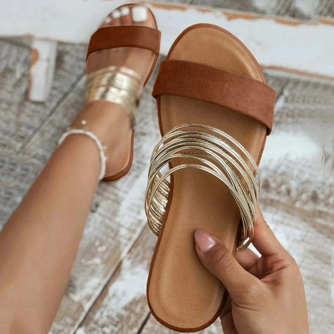 Women's Flat Sandals for Summer in Kastanienbraun