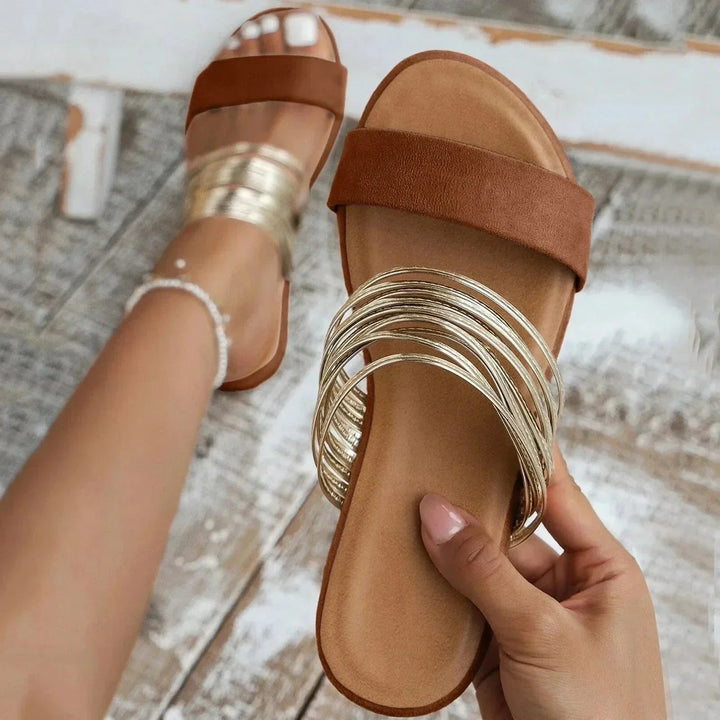 Women's Flat Sandals for Summer in Kastanienbraun