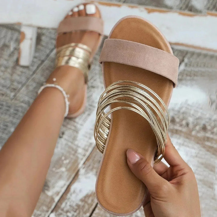 Women's Flat Sandals for Summer in Khaki