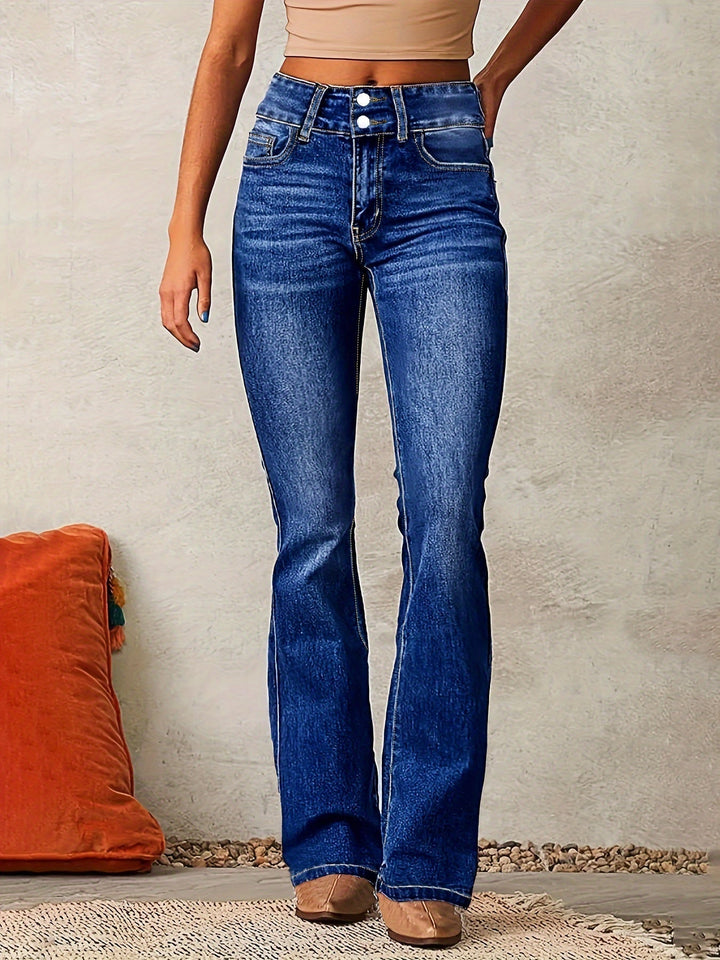 Women's Flattering Classic High-Waist Wide-Leg Jeans in Dark Blue