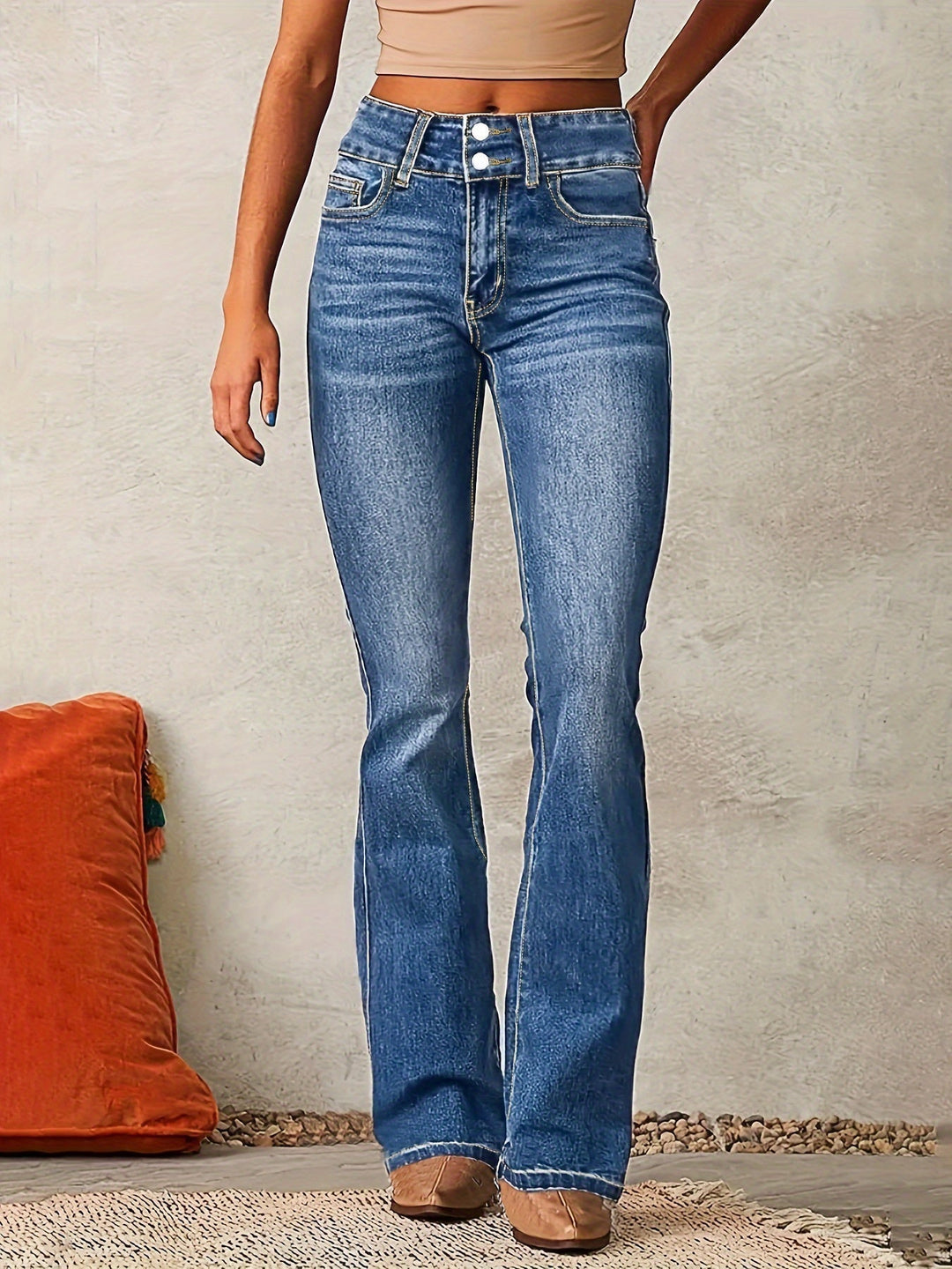 Women's Flattering Classic High-Waist Wide-Leg Jeans in Meeresblau