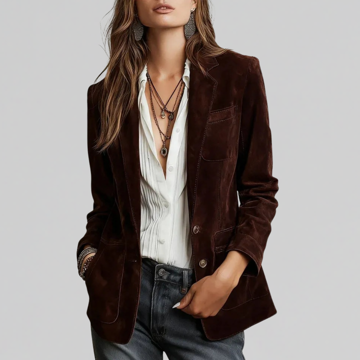 Women's Fleece Jacket Tailored for Autumn in Chestnut Brown