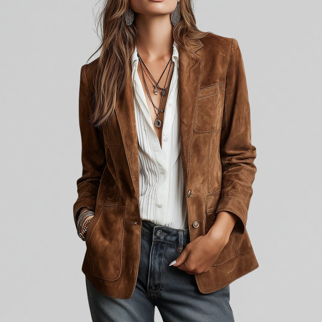 Women's Fleece Jacket Tailored for Autumn in Cognac Brown