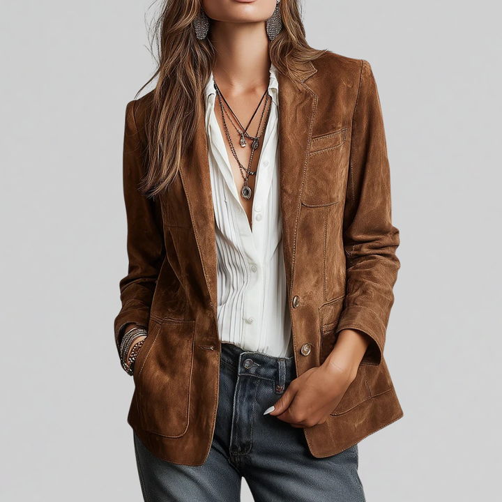 Women's Fleece Jacket Tailored for Autumn in Cognac Brown