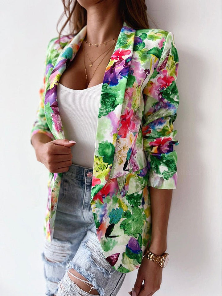 Women's Floral Blazer for Business and Casual in Green