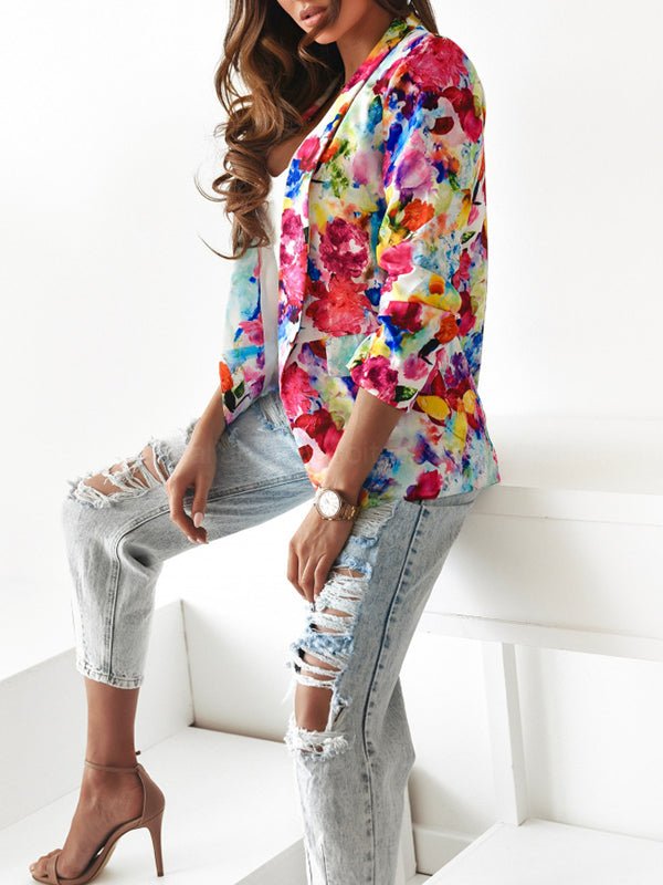 Women's Floral Blazer for Business and Casual in Red