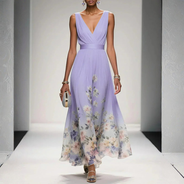 Women's Floral Maxi Dress for Summer in Purple