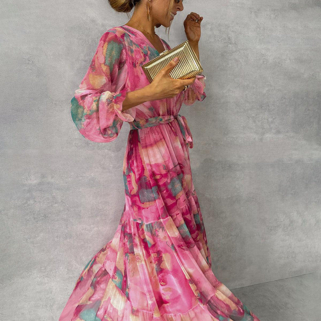 Women's Floral Maxi Party Dress in Rosenrot