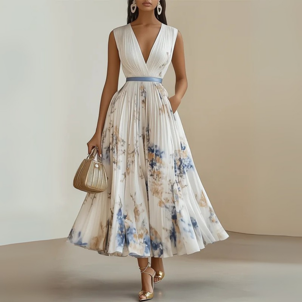Women's Floral Maxi Summer Dress in Beige 1