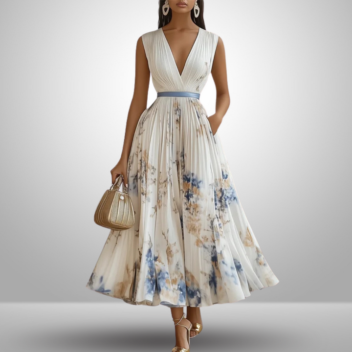 Women's Floral Maxi Summer Dress in Beige 2