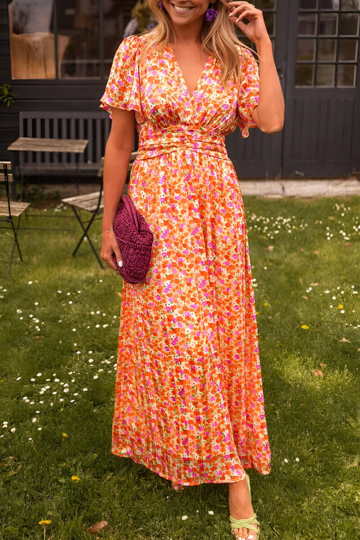 Women's Floral Maxi Summer Dress in Orange 1