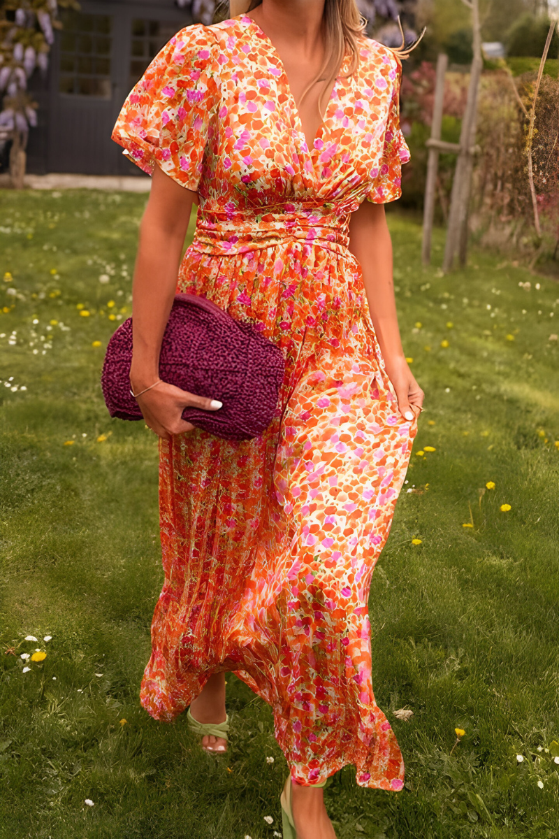 Women's Floral Maxi Summer Dress in Orange 2