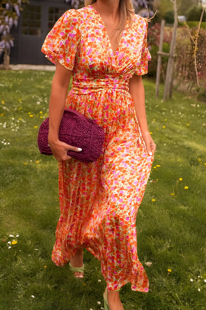 Women's Floral Maxi Summer Dress in Orange 2