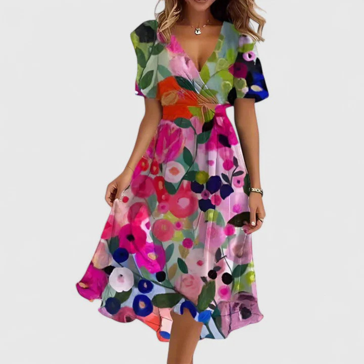 Women's Floral Midi Summer Dress for Weddings in Multicolour Floral