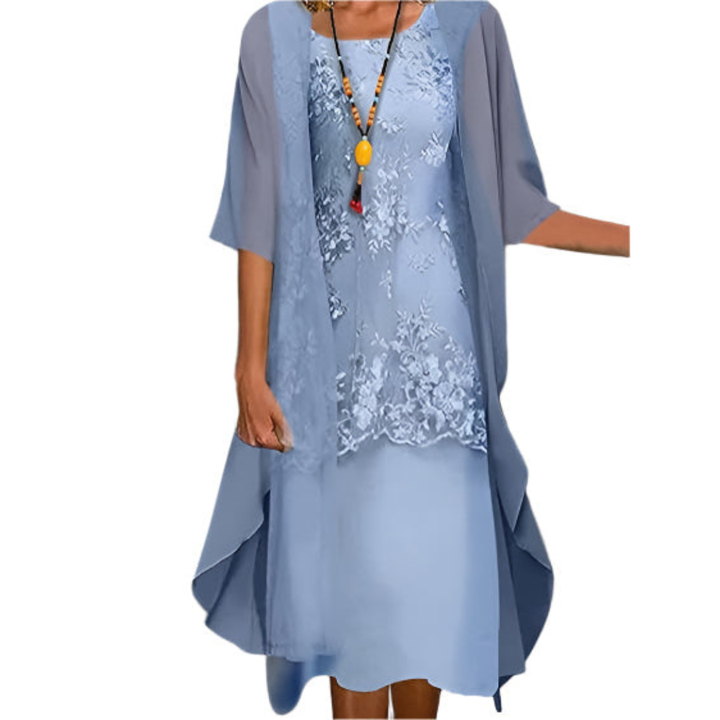 Women's Floral Midi Wedding Guest Dress in Blue