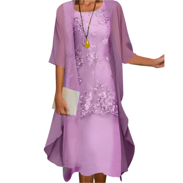 Women's Floral Midi Wedding Guest Dress in Purple