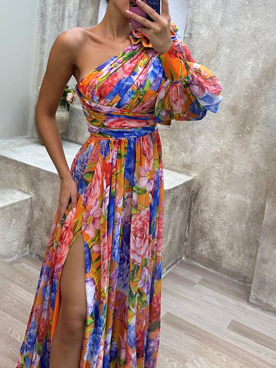 Women's Floral One-Shoulder Maxi Dress for Wedding Guests (12)