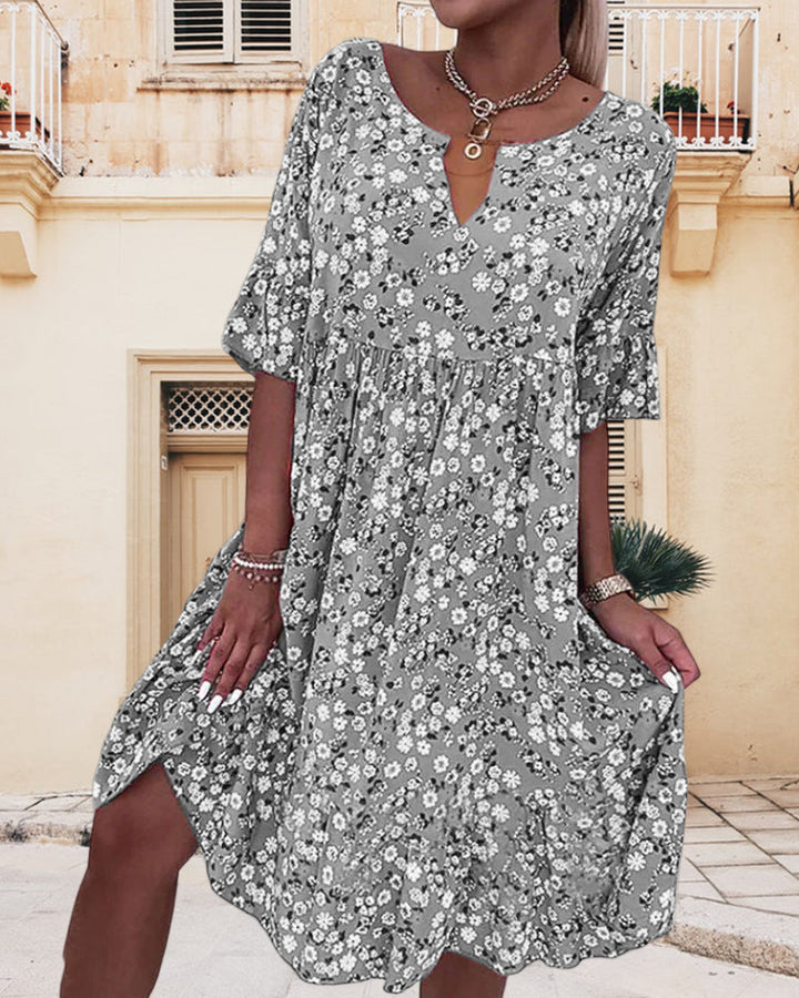 Women's Floral Summer Dress in Grey