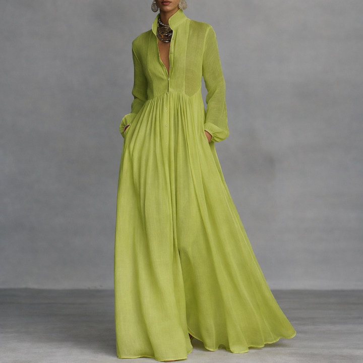 Women's Flowing Fall Maxi Dress in Green