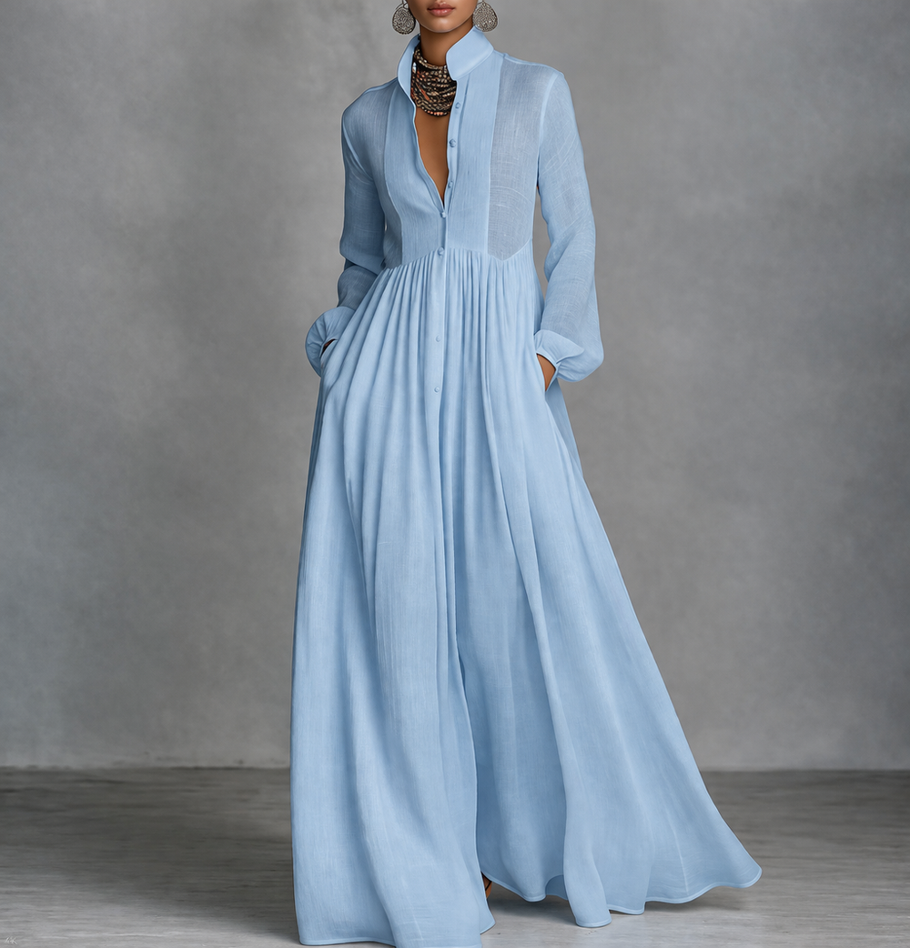Women's Flowing Fall Maxi Dress in Light Blue
