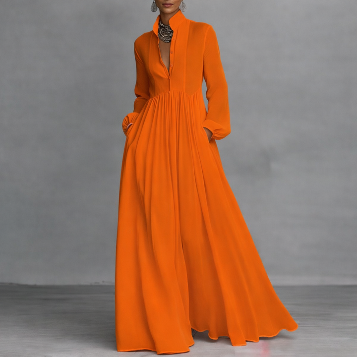 Women's Flowing Fall Maxi Dress in Orange