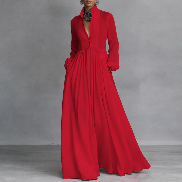 Women's Flowing Fall Maxi Dress in Red