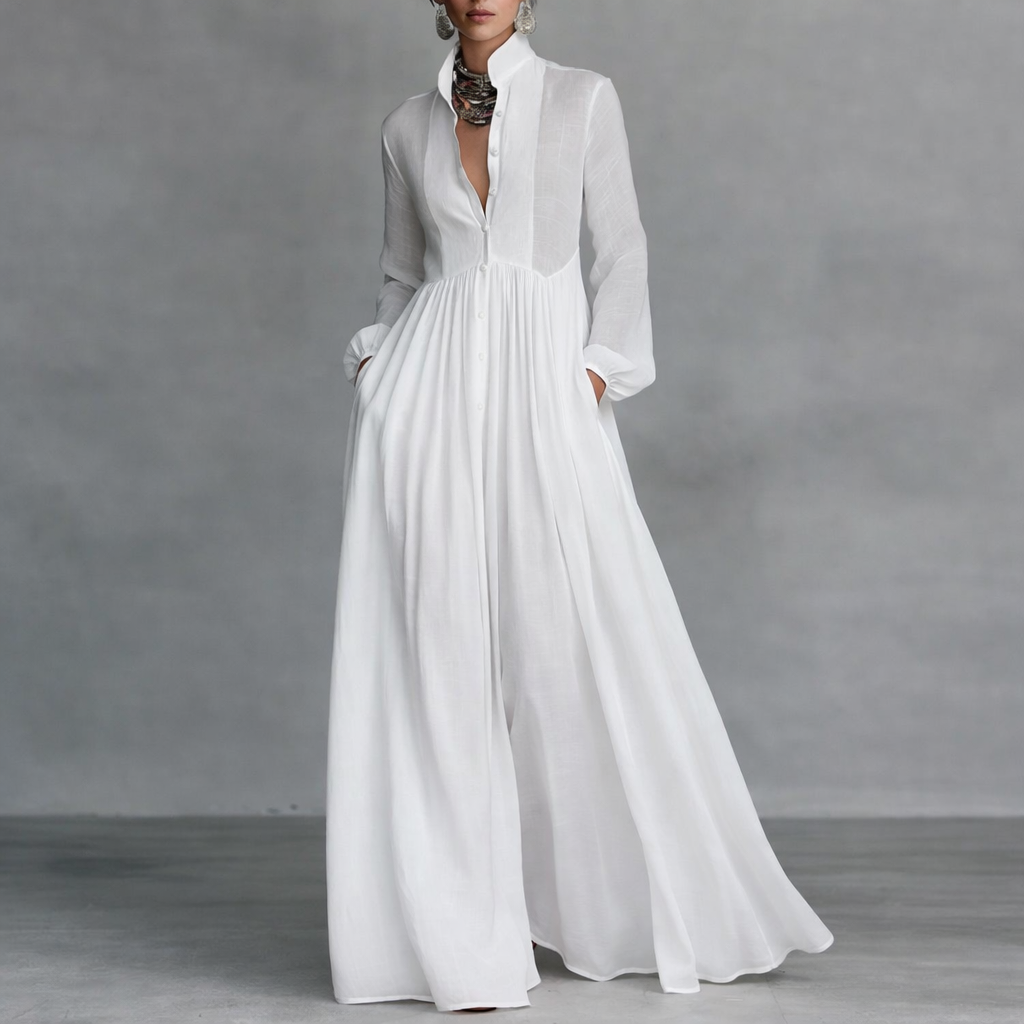 Women's Flowing Fall Maxi Dress in White