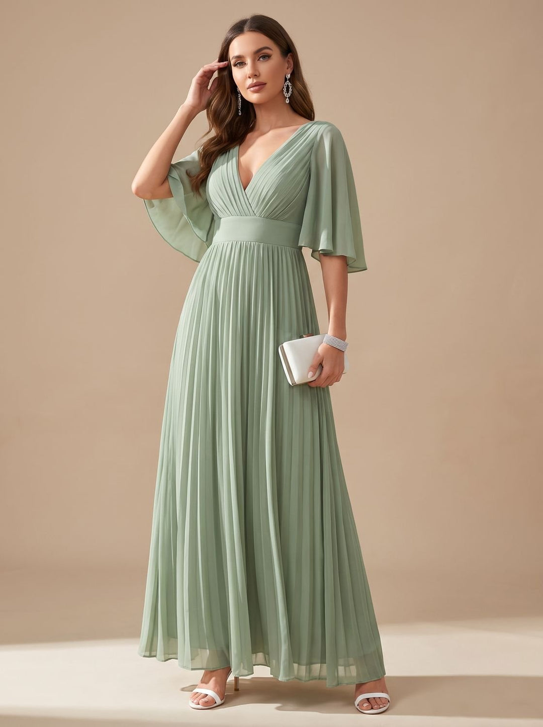 Women's Flowing Maxi Christmas Party Dress in Green