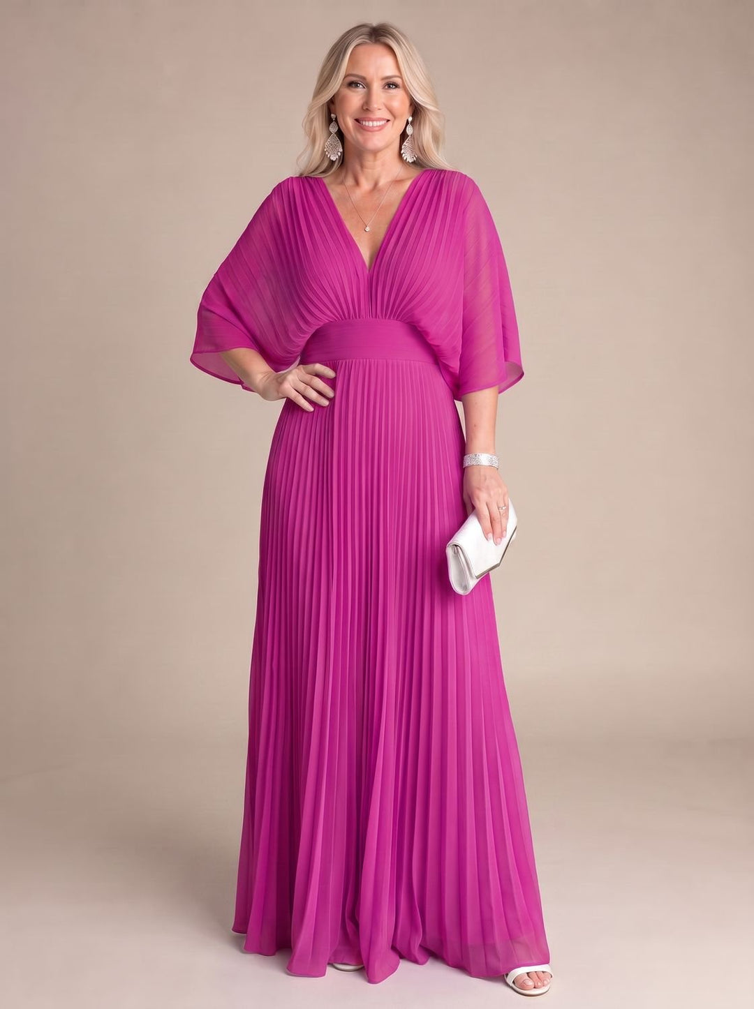 Women's Flowing Maxi Christmas Party Dress in Pink