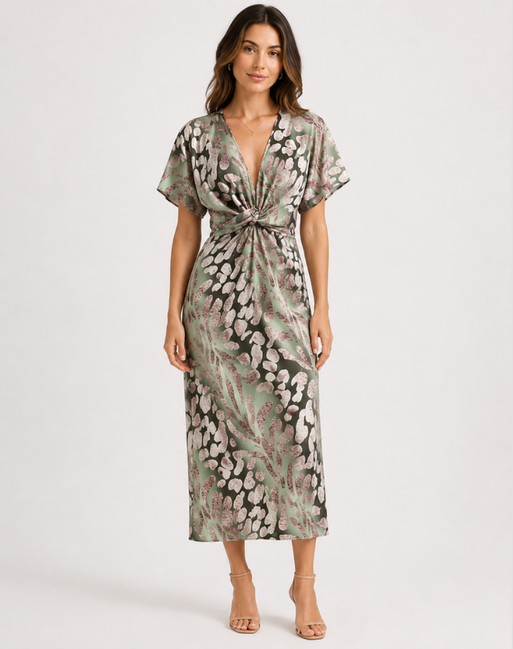 Women's Flowing Maxi Cocktail Dress for Weddings in Green