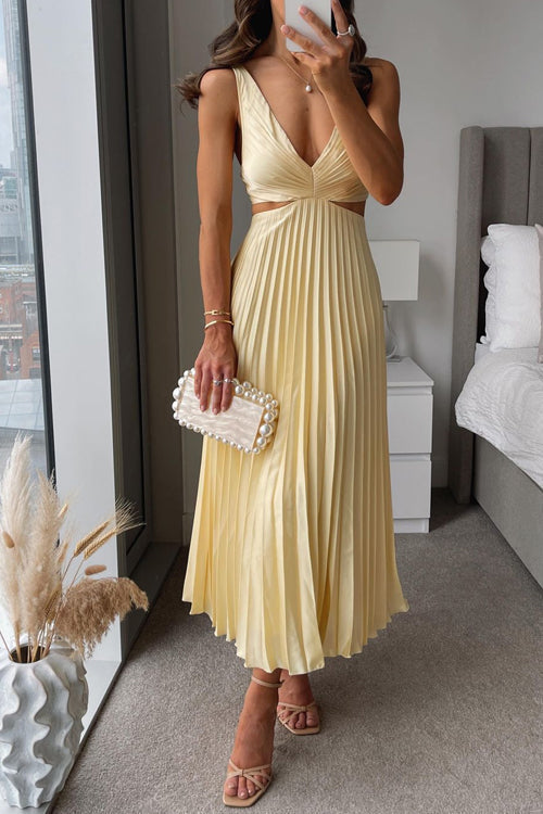 Women's Flowing Maxi Dress for Wedding Guests in Yellow 1