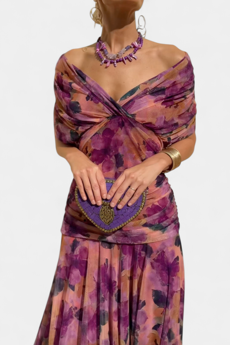 Women's Flowing Maxi Party Dress for Evenings in Purple