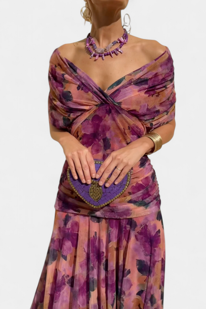 Women's Flowing Maxi Party Dress for Evenings in Purple