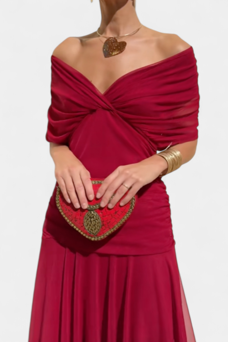 Women's Flowing Maxi Party Dress for Evenings in Red