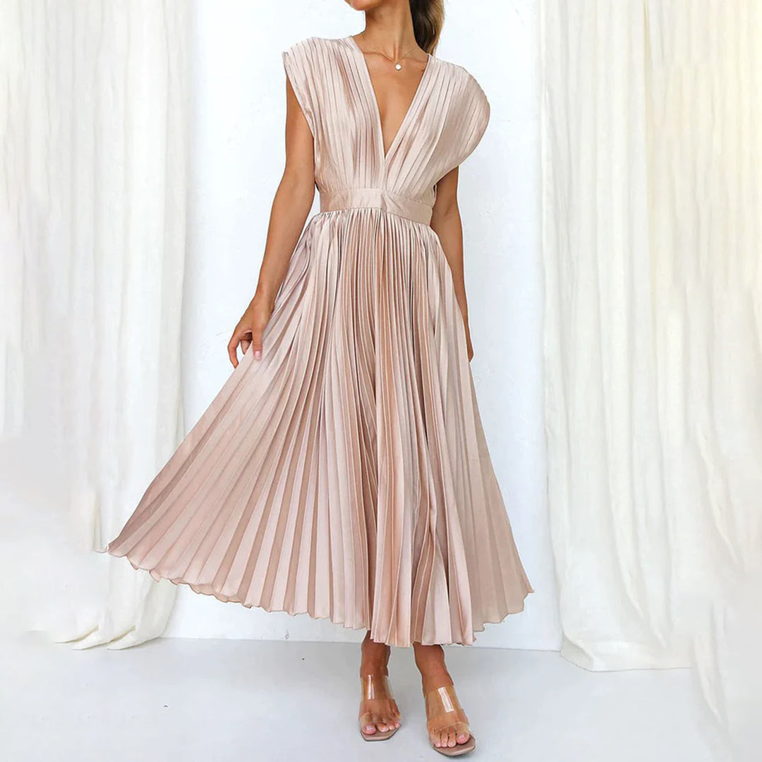 Women's Flowing Party Dress for Autumn Weddings in Champagner
