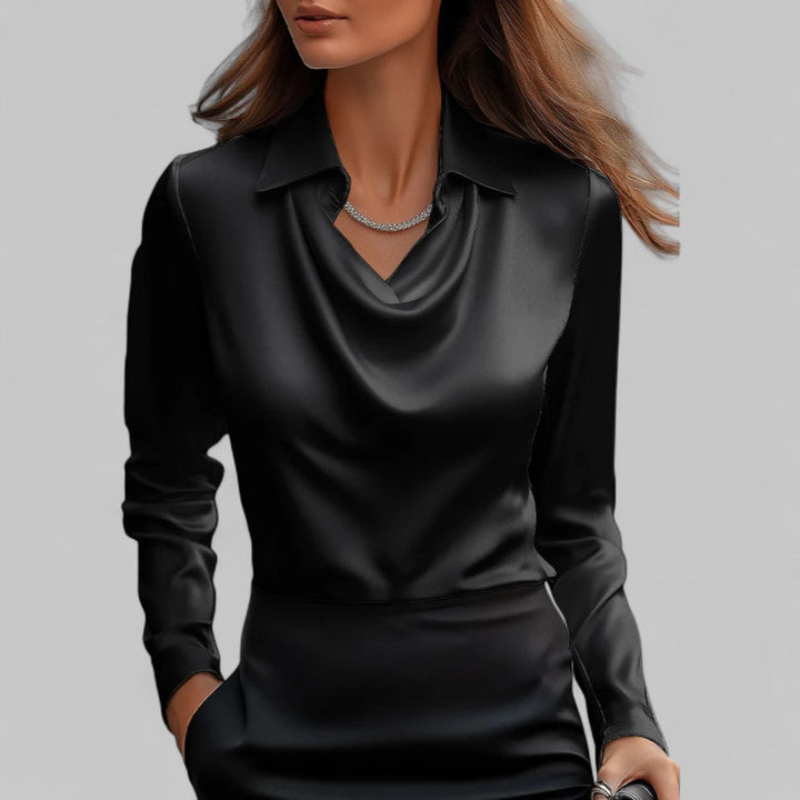 Women's Flowing Satin Blouse for Evening Wear in Black